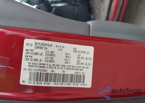 2007 Chrysler Town & Country Limited from USA, damaged, VIN 2A8GP64L97R343853